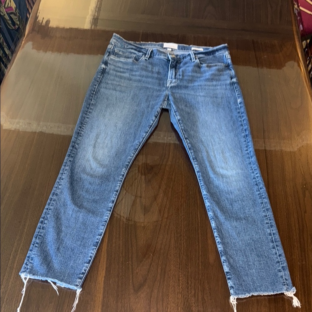 Frame Denim Medium Blue Cropped Straight Jeans